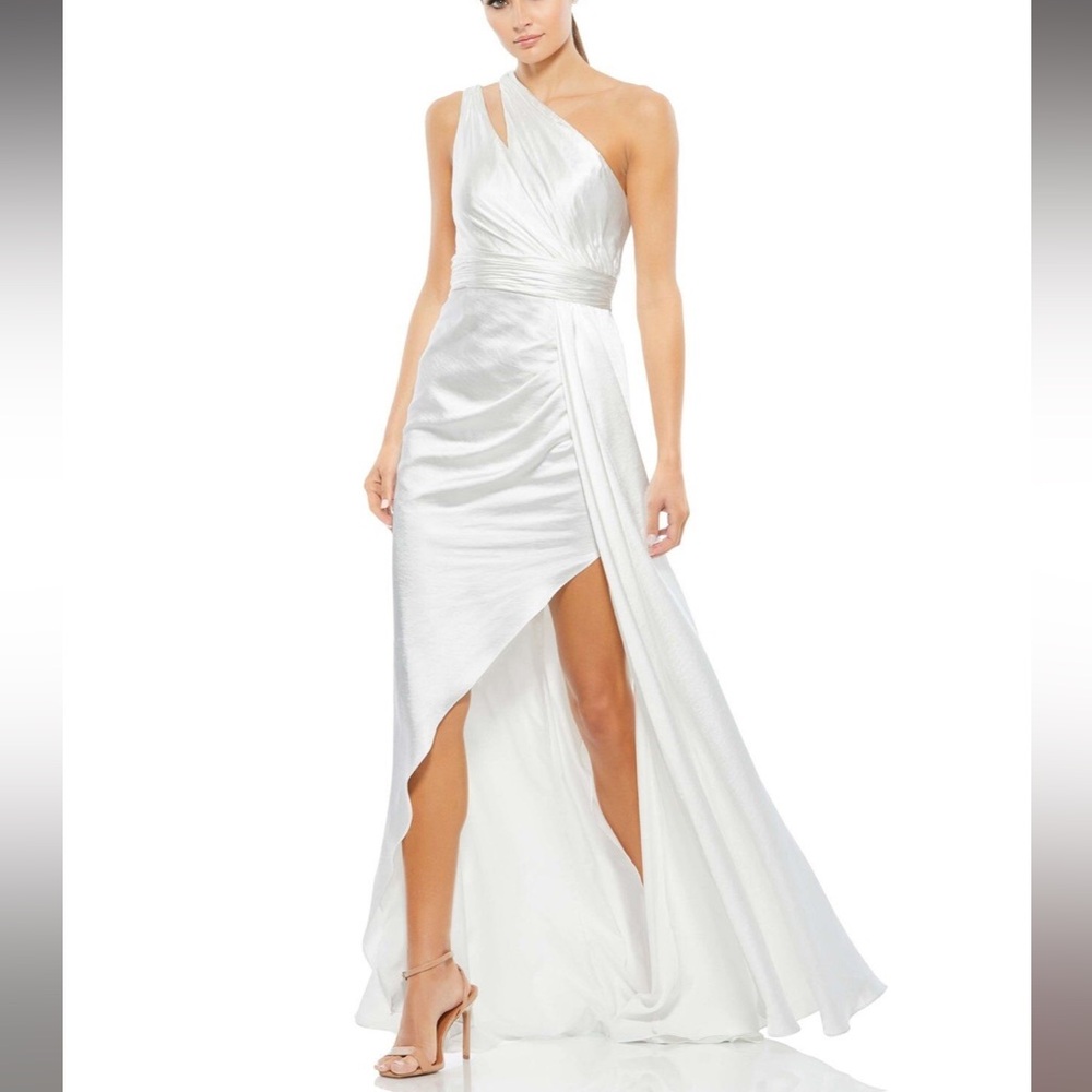 Mac Duggal White One-Shoulder Gown style 49006